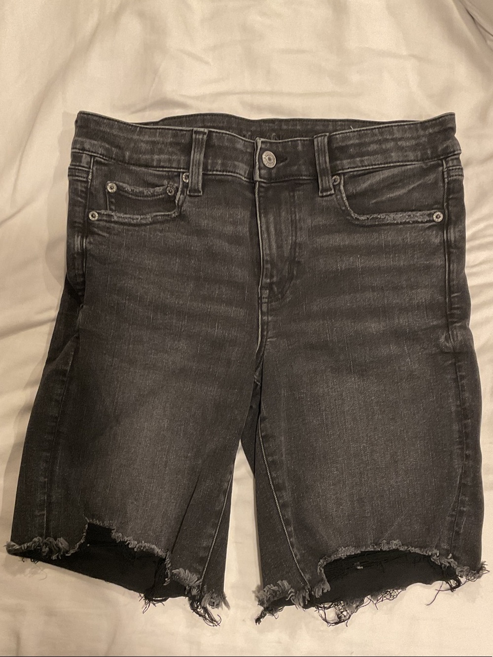 American Eagle Outfitters Black Distressed Denim Bermuda Shorts